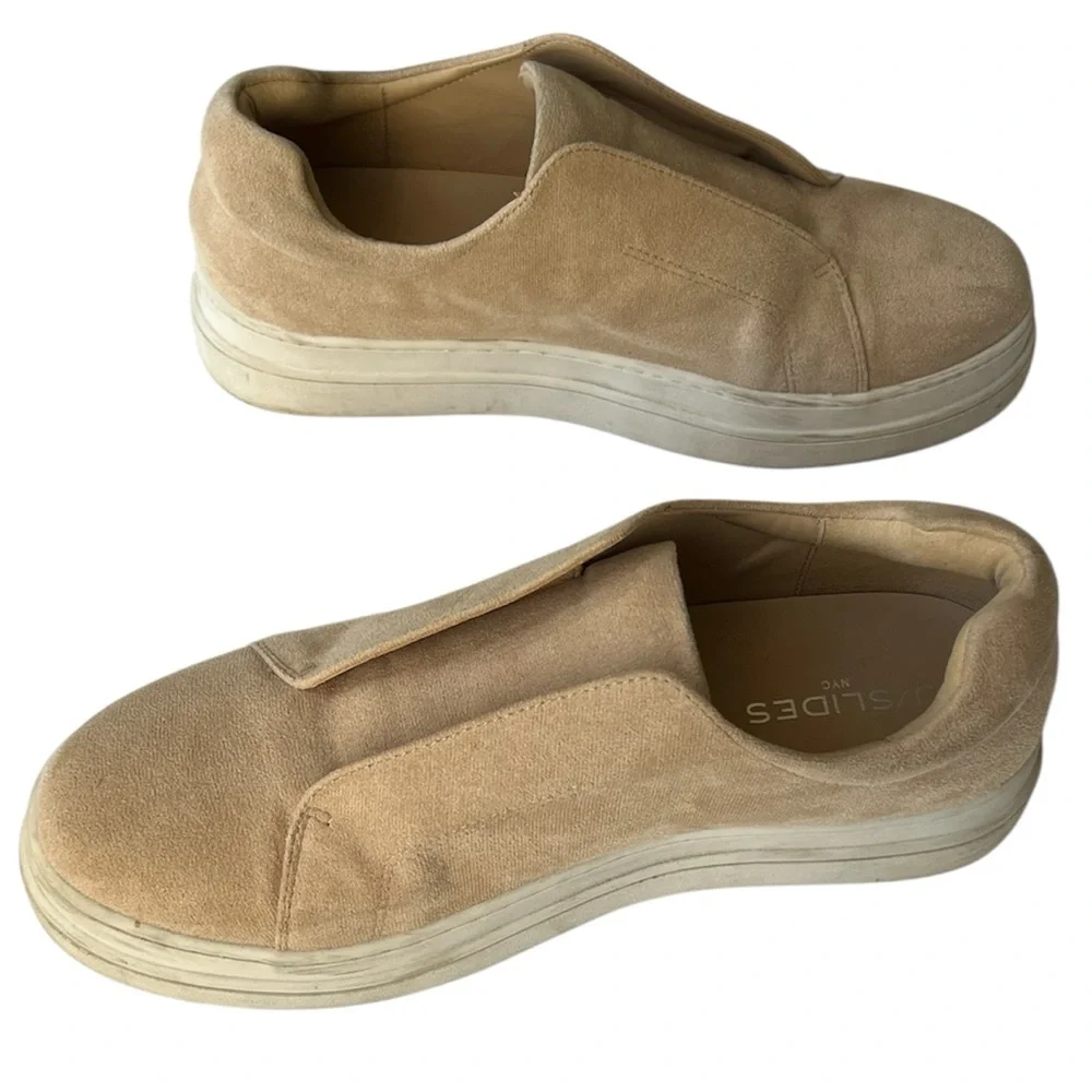 J Slides Alara Taupe Vegan Tan Beige Suede Slip-On Platform Sneaker 9 1/2M